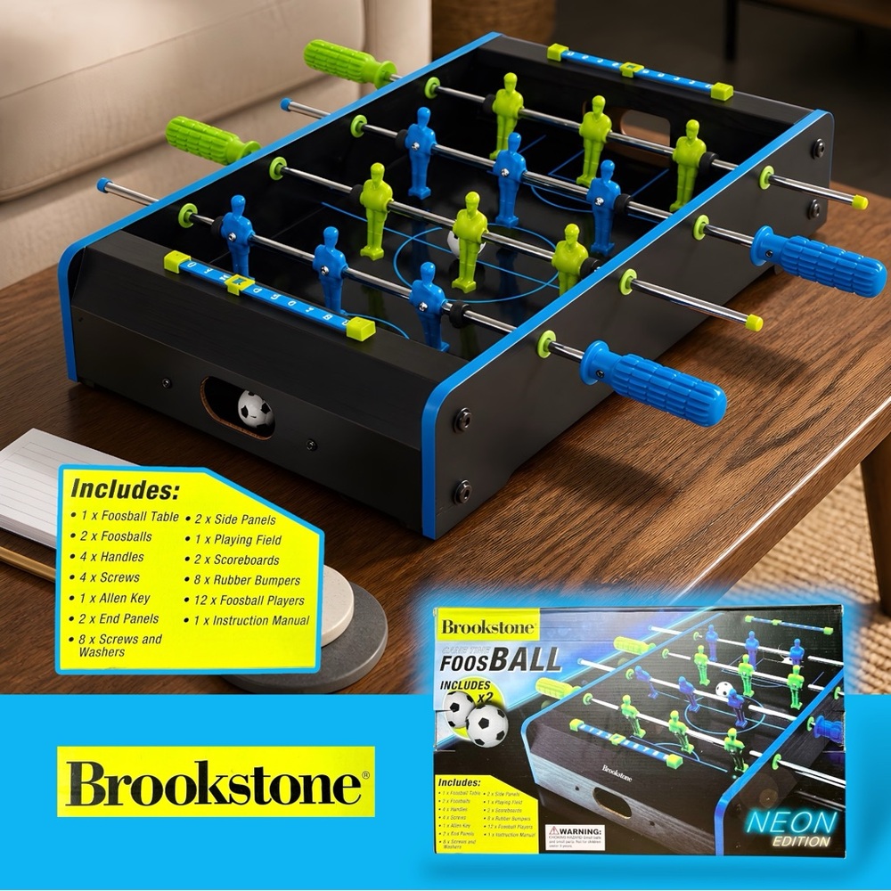 Brookstone Neon LED Portable Foosball Tabletop Game 19.8x12.3x3.5